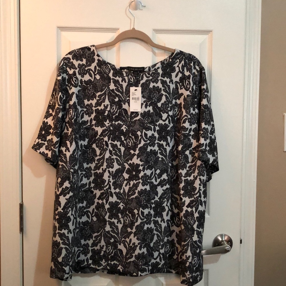 Lane Bryant Black and White Lace Print Blouse